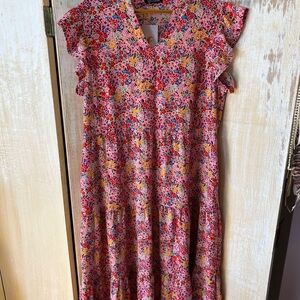 Pretty Garden Floral Midi Dress with Pockets XL